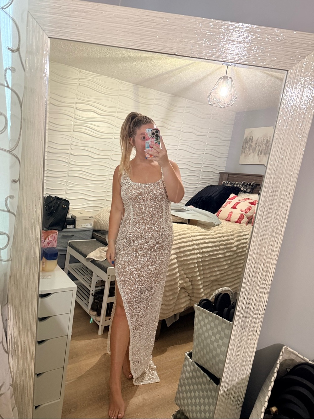 NADINE MERABI Sequin Maxi Dress with High Side Slit